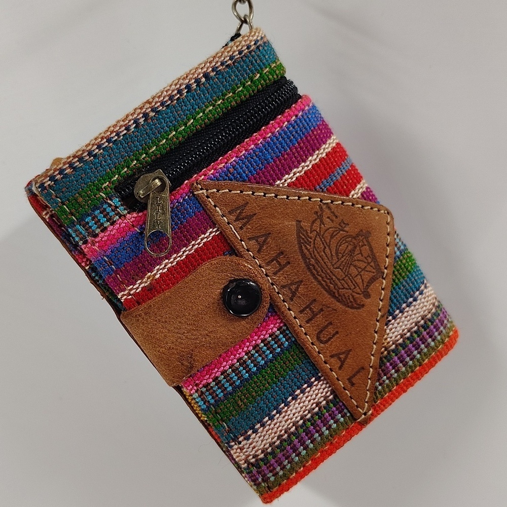 Mahahual Stitched & Leather Striped Small Coin Wallet Key Holder